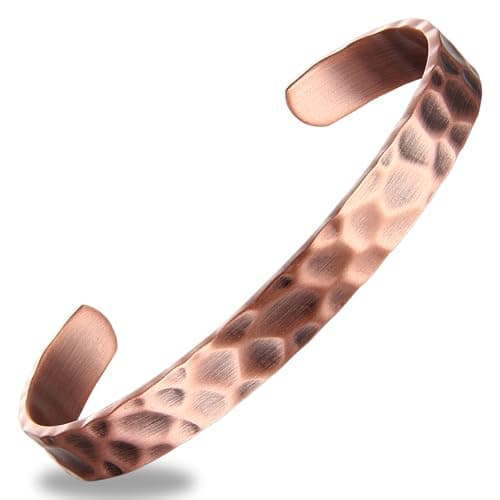 Image of BioMag Pure Copper Bracelet for Men and Women – 100% Solid, Raw and Uncoated Handmade Vintage Cuff Bangle (Hammered)