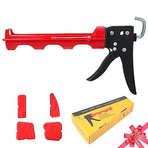 Image of iLitLuk Drip-Free Caulking Gun Ratchet Rod Caulk Gun Applicator 15:1 Thrust Ratio Labor-Saving Lightweight Nylon Frame Cartridge Gun for 10oz/300ml Standard Caulk Tubes with Silicone Finishing Tools
