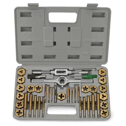 Image of NEIKO 00911A SAE Tap and Die Set, Titanium-Coated Alloy Steel Taps and Dies, Large Threading-Tool Kit with Storage Case, 40-Piece Set
