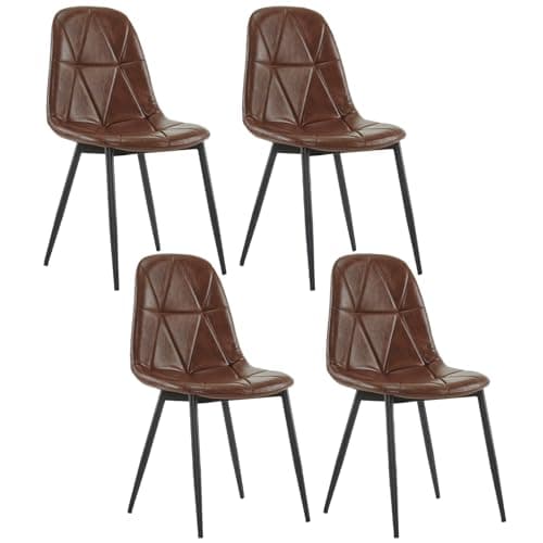 Image of Lestarain Dining Chairs Set of 4 - Faux Leather Cushioned Pad Seat With Metal Legs for Dining Room, Dressing, Lounge, Home - Brown LCNI110001-4