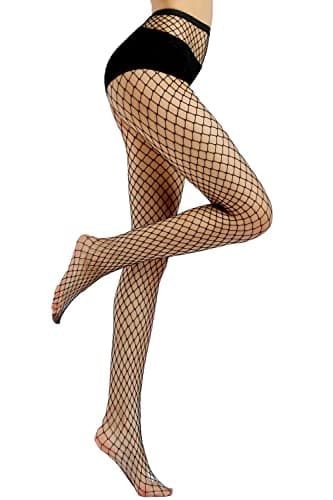 Image of AOUN&HOUN Fishnet Tights Womens High Waist Fishnet Stockings for Women Thigh High Stockings Pantyhose (UK, Alpha, One Size, Regular, Regular, Black - Large Hole)