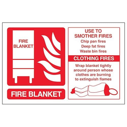 Image of V Safety Fire Blanket - Landscape 150 x 100 mm - 2mm Rigid Plastic Safety Sign