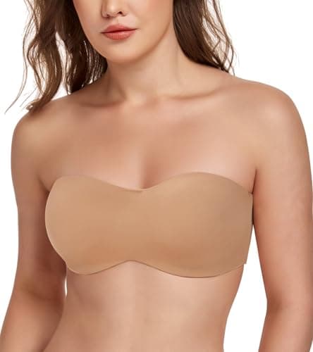Image of Lemorosy Women's Multiway Strapless Bra Plus Size Unpadded Unlined Minimizer Seamless Bandeau(Walnut,34DD)