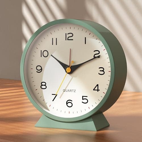 Image of AYRELY®4.5" Analogue Alarm Clock, Small Retro Metal Desk Clock, Battery Operated, Silent and Non-Ticking, with Night Light for Bedside, Bedroom, and Living Room Decor (Green)