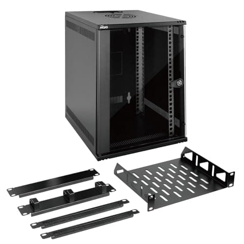 Image of Tecmojo 9U 330mm Depth Wall Mount Data Cabinet, 10in 9U Server Cabinet, Network Cabinet with Rack Shelf, Brush Panels, Cable Organizer for 10'' AV/IT/Data Devices, 50kg Capacity, Glass Door