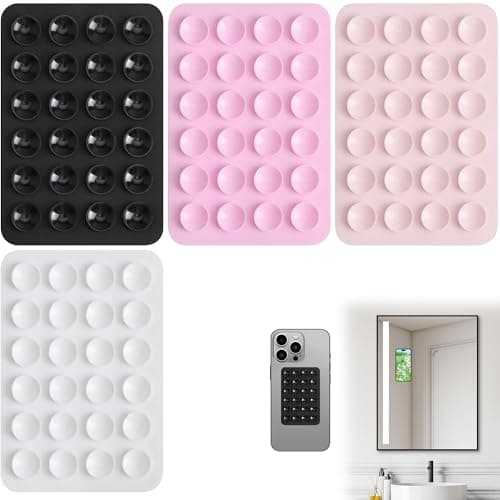 Image of 4 Pack Silicone Suction Phone Case Mount Sticky Phone Grip Suction Phones Holder Sticky Phones Case for Wall Multipurpose(Black White Pink Light Pink)