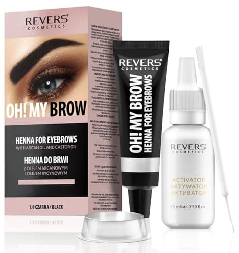 Image of REVERS COSMETICS Eyebrow Dye Kit Black Ammonia Free, Brow Tint with Argan Oil and Castor Oil, Salon Quality, Natural Result, Lasts Up to 4 Weeks, Up to 15 Applications