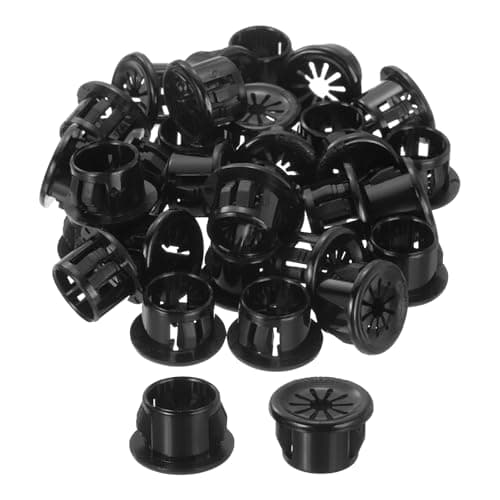 Image of sourcing map 50Pcs Cable Grommets, Snap Bushing Grommet for Holes with 0.5"(13mm) Mounting, Round Nylon Snap in Cable Desk Grommet for Cables and Cords Management, Black