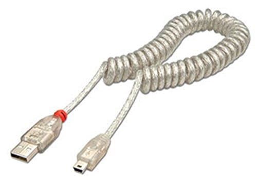 Image of LINDY 2m USB 2.0 Coiled Cable Type A to mini B Transparent