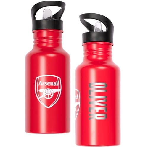 Image of Arsenal FC Personalised Metal Water Bottle 500ml – Engraved Name School & Training Bottle – Gift for Boys & Football Fans 100% Leakproof BPA free