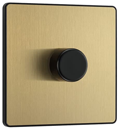 Image of BG Electrical Intelligent Single Wall Dimmer Switch, 2 Way, Screwless Front Plate, Evolve, Satin Brass, 200W, PCDSB81B