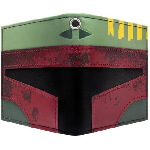 Image of The Empire Strikes Back Star Wars Mandalorian Boba Fett Helmet Armor Wallet Bi-Fold ID & Card Holder, Green