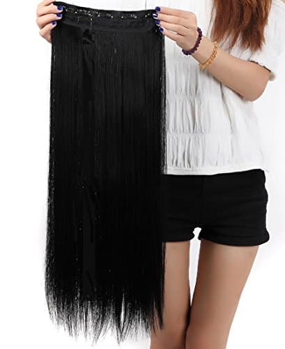 Image of S-noilite Fashion 26 Inches (66cm) Half Full Head One Piece 5clips Clip in Hair Extensions Long Straight Extension(Dark Black)