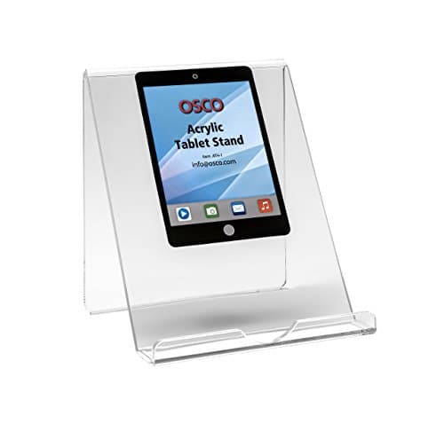 Image of OSCO Clear Acrylic Tablet & Phone Stand, iPad Holder, Book Display, Document Mount, Desk Organiser for Home Office, 18 x 16 x 14 cm