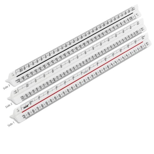 Image of Rulex 300mm Metric Triangular Scale Ruler 1:1 1:10 1:2 1:20 1:5 1:50 1:100 1:200 1:500 1:1000 1:1250 1:2500 White Plastic - UK Manufactured