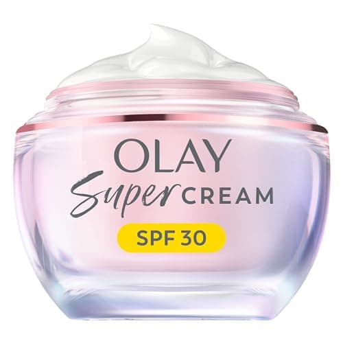 Image of Olay Super Cream Refillable Face Moisturiser with SPF 30 UV Protection, Olay Super Serum, 5 Skin Benefits in 1 Moisturiser, Ultra Lightweight Hydration, Protects Against Sun Damage, Instant Glow, 50ml