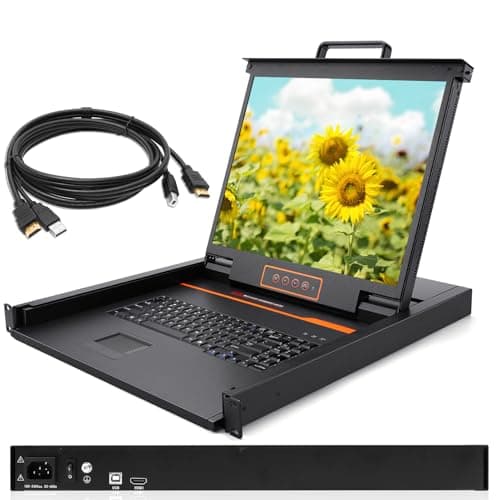 Image of 1U Rack Mount KVM Console-19'' Rackmount Monitor Keyboard and Single Port HDMI KVM, 50,000 MTBF,1280X1024 60Hz,17.6×19.9×1.67 Inches(WXDXH),Fit 1U 19'' Rack, 1 USB HDMI Cable,1 Power Cord, 4 Brackets