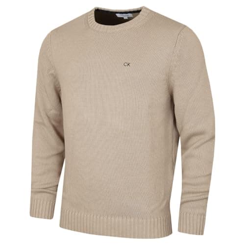 Image of Calvin Klein Mens Knit Campus Crew Neck Sweater - Latte - M
