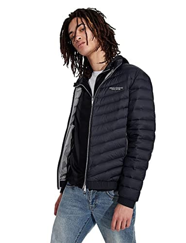 Image of Armani Exchange Mens Down Puffer Jacket With Hood Navy/melange Grey S