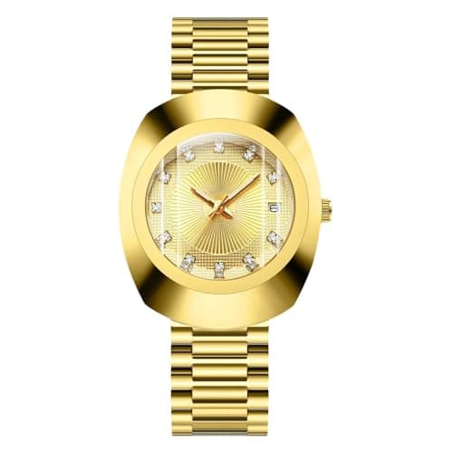 Image of RORIOS Couple Stainless Steel Gold Watch Men's Women's Quartz Wrist Watch Simple Diamond Wristwatch Luminous Analog Wrist Watches for Men Women Gold A