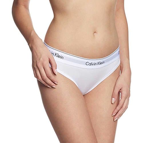 Image of Calvin Klein - Women's Underwear - Bikini Brief - Modern Cotton - Medium Rise Waist - Signature Waistband Elastic - White - L