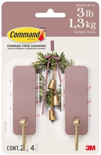 Image of Command Medium Wall Hooks, Dusty Rose, 2 Hooks, 4 Strips, Damage-Free Hanging with Adhesive, No Tools Great for Hanging Home Decor, Holds up to 1.3kg