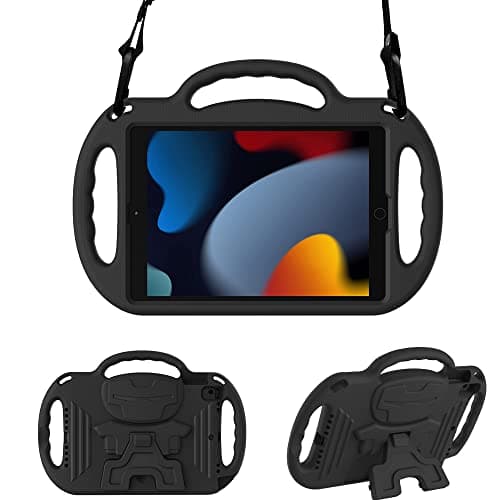 Image of Surom Kids Case for New iPad 10.2 Inch 2021/2020/2019 (9th/8th/7th Generation), Light Weight Shock Proof Handle Stand Shoulder Strap Kids Case for 2021/2020/2019 iPad 10.2, iPad Air 3 10.5 2019, Black
