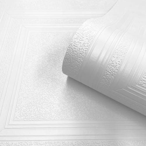 Image of SOPHIE LAURENCE White Paintable Textured Wallpaper Panel Effect Design with Glossy Finish Luxury Embossed Feature Wall for Hallway, Lounge, or Living Room Décor Vinyl 10M x 0.53M
