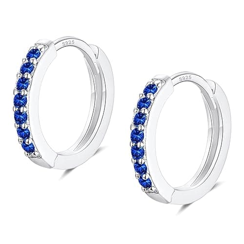 Image of EPIRORA Silver Hoop Earrings for Women, Sterling Silver Small Huggie Hoop Earrings | Hypoallergenic Sapphire Cubic Zirconia Hoops Earrings Jewellery Gifts for Girls Birthday Wedding