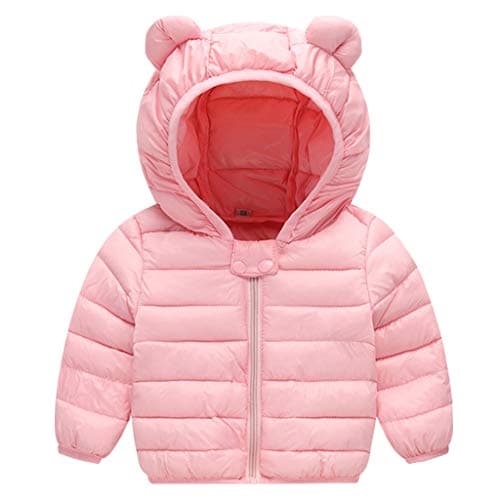 Image of JiAmy Baby Puffer Jacket Winter Hooded Coat Padded Jacket Lightweight Outerwear Boys Girls Outfits Pink 12-24 Months