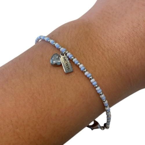 Image of Beadlet Man City Women WSL Beaded Bracelet With Tag & Heart Charm For Women Girls Female Football Fan