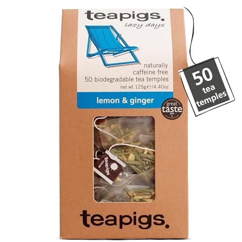 Image of teapigs Lemon Ginger Herbal Tea Bags - Eco-Friendly Blend with Citrus, Lemongrass & Liquorice - Bold Natural Flavour - 50 Eco-Friendly Biodegradable Tea Temples (1 Pack)