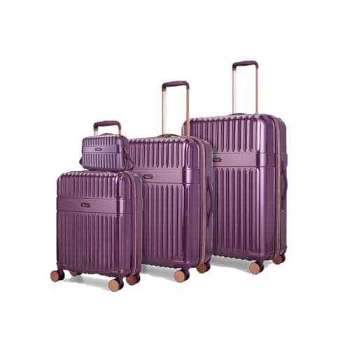 Image of Rock Selene Set of 4 Hard Shell Suitcases in Purple - Elegant Design, 360 Swivel-Wheels, Telescopic Handle, Metallic Finish, Copper Accents & TSA Combination Lock - Small, Medium, Large & Vanity
