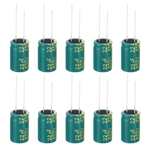 Image of PATIKIL 450V 22uF Electrolytic Capacitors, 10Pcs 13x20mm Aluminum High Frequency Electrolytic Capacitors for TV, LCD Monitor, Refrigerator, Circuit Boards, Green