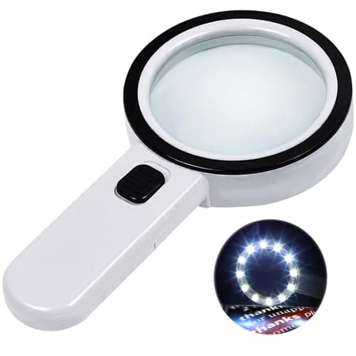 Image of Nazano Ultra-Clear Magnifying Glass with Light, Lightweight Handheld Reading Magnifier with 12 LED, Optical Glass Lens for Seniors, Macular Degeneration, Close Work, Coins & Pill Bottle