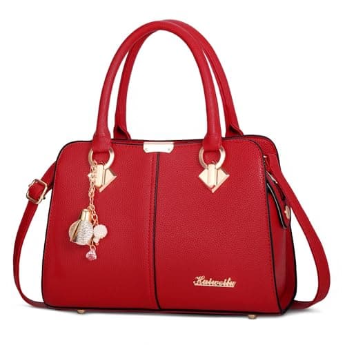Image of FORRICA Handbags for Women Elegant Pendant Ladies Shoulder Bags Top Handle Crossbody Bag PU Leather for Shopping Work Dating Red