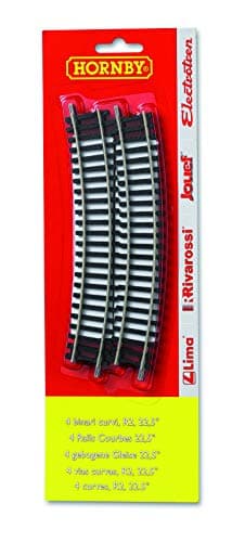 Image of Hornby HT8301 OO Gauge 2nd Radius Curve Track Blister Pack - Extra Track Pieces for Model Railway Sets, Model Train Track Pieces - Includes: 4x R606 2nd Radius Curve Pieces - Scale 1:76