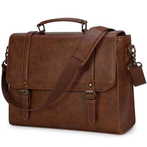 Image of IGOLUMON Messenger Bag Waterproof Leather Laptop Bag 18 Inch Briefcase for Men Vintage Satchel Bags Shoulder Notebook Work Bags