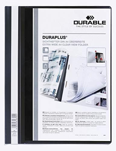Image of Durable DURAPLUS Presentation Folder - Pack of 25 A4 Black Folders - Ideal for Storing Presentations, Invoices, Quotations, School Work & More