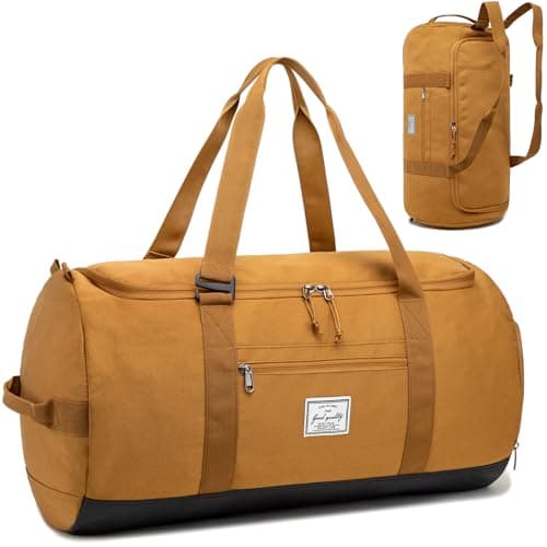 Image of Lyweem Sports Gym Bag Men - 60L Large Travel Duffle Bag with Shoe Compartment, Weekend Holdall Bags, Overnight Duffel Bag Backpack, Brown