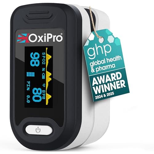 Image of OxiPro OX2 Oximeter - Health & Pharma Awards Winner 2025 - Fingertip Pulse Oximeter/Blood Oxygen Monitor - Finger Oxygen Saturation/SATS Monitor to measure SpO2 / Medical Device for Adults