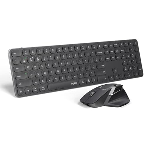 Image of RAPOO 9560M Wireless Keyboard Mouse Combo, E9550L 110-Key Ultra-Thin Keyboard and MT760SE Mouse, Quiet, USB-C Rechargeable Multi-Device Wireless Bluetooth Combo for Windows/Mac/Linux/Chrome, US Layout