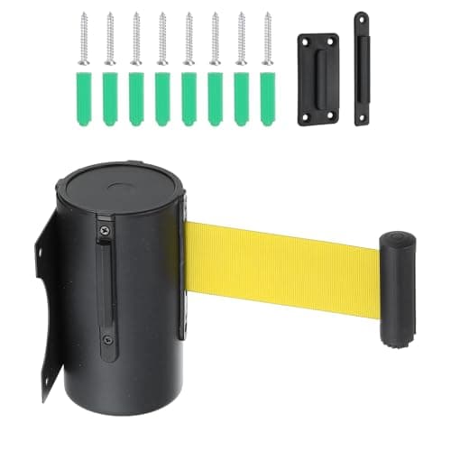 Image of PATIKIL Fixed Wall Mount Retractable Belt Barrier, 16.4 Feet Fixed Retractable Belt Barrier with Steel Case for Crowd Control Grocery Retail Store Stadium, Black/Yellow