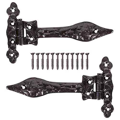 Image of Black Antique Style Door Hinges 6-Inch Fancy Vintage Door Hinges for Internal External Doors Old Fashioned Gate Shed T Tee Strap Hinges for Cupboards Wardrobe (Pack of 2).