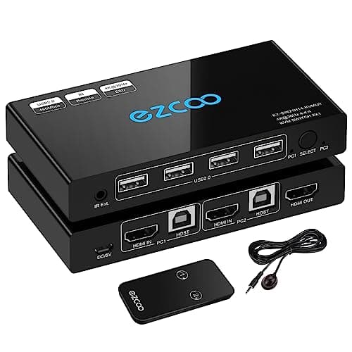 Image of HDMI KVM Switch 2 Port 4K@30Hz KVM Switch for 2 Computers Share Keyboard Mouse and One Monitor 2 HDMI KVM Cables