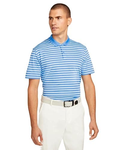 Image of Nike Men's Dry Victory Stripe Polo Golf Shirt, University Blue/White, L