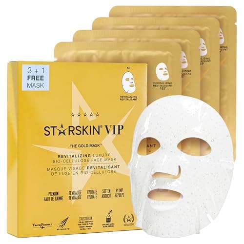 Image of STARSKIN VIP Gold Mask Face, Coconut Bio-Cellulose Revitalizing Face Mask for all Skin Types, Korean Skin Care, Instant Hydration and Plump, Moisturizing and Nourishing, K-Beauty (Pack of 4)