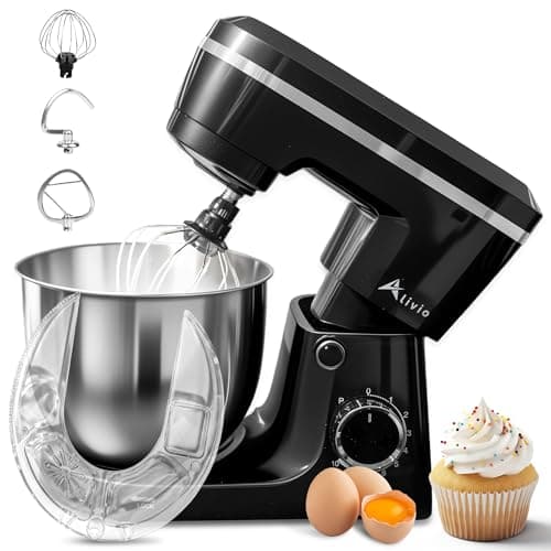 Image of Alivio 5L Stand Mixer 1500W Heavy Duty Kitchen Mixer, 10+P Speed Control, Compact Electric Food Mixer with Dough Hook, Flat Beater & Whisk, Stainless Steel Bowl for Baking, Kneading & Whipping (Black)