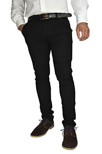 Image of Mens Skinny Stretch Chino Trouser Slim Fit Jeans Pant Cotton Spandex Bottom All Waist Sizes Black Grey Navy Khaki (32W x 30L, Black)