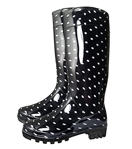 Image of SUGAR ISLAND Ladies Womens Wellies Snow Rain Festival Wellington Boots Size UK 4, 5, 6, 7 (Black SPOT-7)